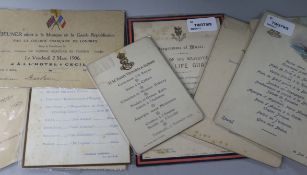 Royal and other ephemera, early 20th century, comprising three menu cards for H.M. Yacht
