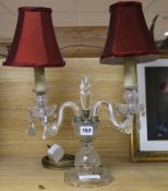 A cut glass twin branch table lamp 28cm