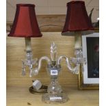 A cut glass twin branch table lamp 28cm