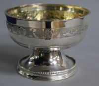 A George V Arts & Crafts silver pedestal bowl with stylised inscription, S. Blanckensee & Sons