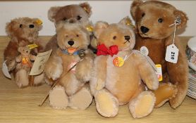 Six modern Steiff collector's bears, including Original Teddy Bear 1984, 0156/42, 0201/36 1986,