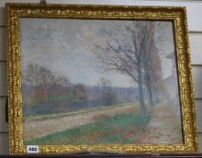 Victor Lecomte (1856-1920), oil on canvas, tree-lined avenue in Autumn, indistinctly signed,