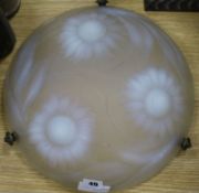 A French opalescent glass plaffonier, moulded with flowers Diameter 35cm.