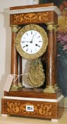 A 19th century French marquetry inlaid rosewood portico clock 45cm