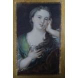 19th century English School, oil on ivory, miniature of a lady 10 x 6cm