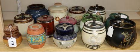 A Crown Devon 'Kingfisher' tobacco jar and 13 other tobacco jars, various (14)