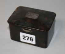 A small late 19th/ early 20th century tortoiseshell musical box 8.5cm