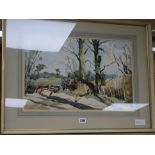 Edward Wesson, watercolour, Winter light, Compton, Surrey, signed in pencil, 32 x 49cm