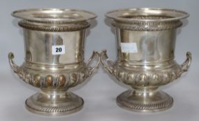 A pair of silver plated wine coolers, height 25cm