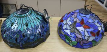 Two Tiffany style stained glass lamp shades, diameter 48cm