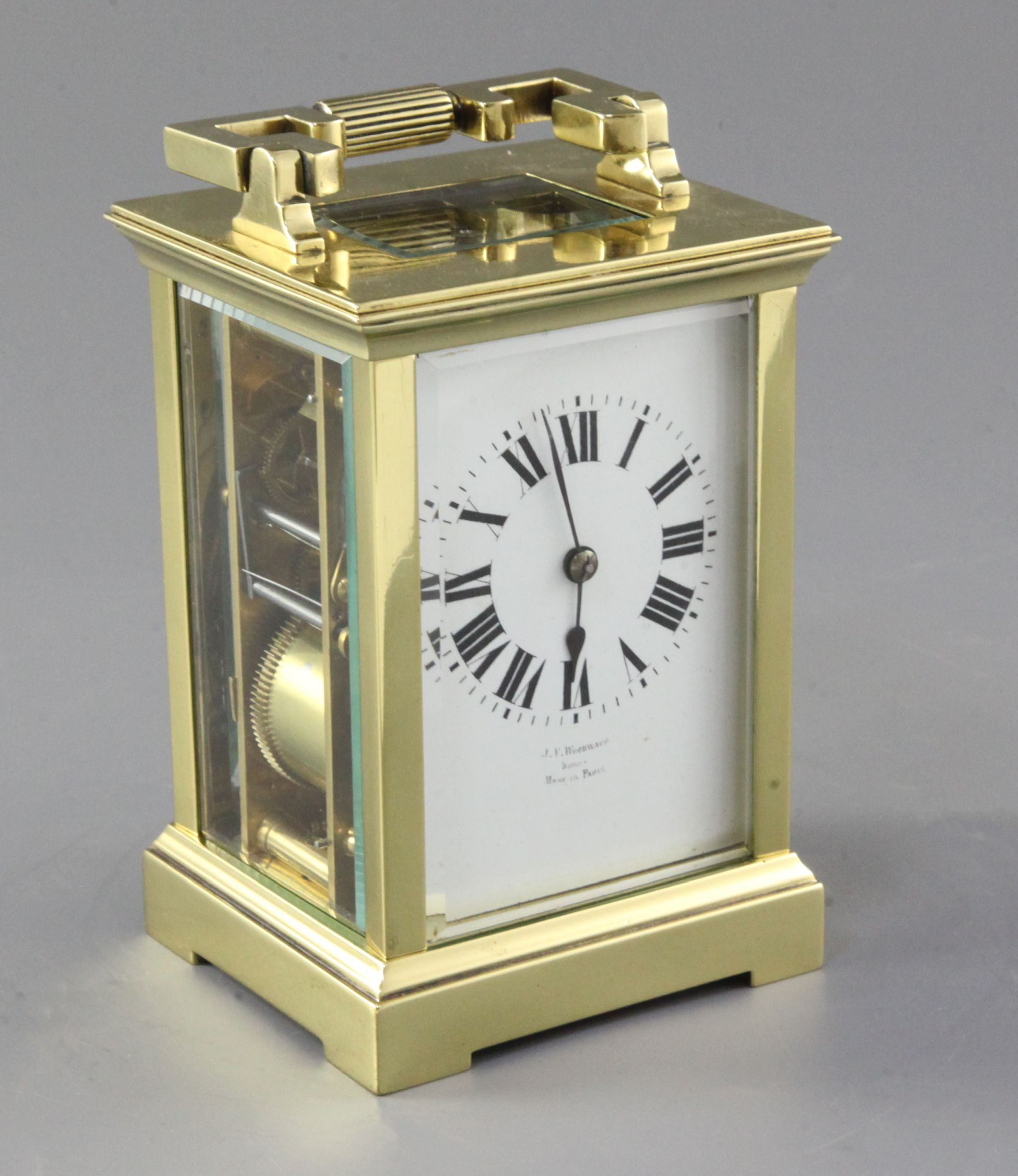 An Edwardian lacquered brass carriage clock, 14.5cm