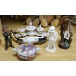 A Continental porcelain inkstand, a Royal Worcester figure, a Spode bowl and cover and two