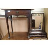 An early 18th century mahogany toilet mirror and an oak lowboy, lowboy W.70cm