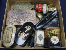 A collection of assorted boxes including papier mache, antimony etc