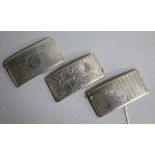 Three assorted silver card cases, of curved form, all approx. 81mm.