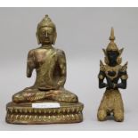 An Eastern bronze Buddha, 20cm., and a Thai Buddha, 17.5cm