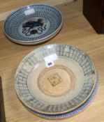 A 19th Century Chinese underglaze blue and copper red, two blue and white dishes and a Staffordshire