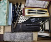 A box of assorted fountain pens