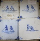 Sixteen assorted Delft blue and white tiles