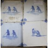 Sixteen assorted Delft blue and white tiles