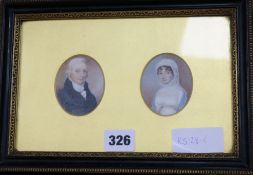 Late 18th century English School, pair of oil on ivory miniatures, portrait of Thomas and