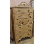 A 19th century continental pine chest on chest, W.95cm H.178cm