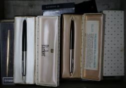 A collection of boxed post war Parker fountain and ball point pens