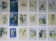 An unusual Carlton Publishing printer sheet of postcards, including Mabel Lucie Atwell, 47.5 x 63.