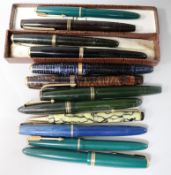 A collection of Parker Duofold fountain pens and a pencil
