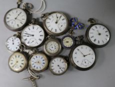 Eleven assorted silver pocket and fob watches.