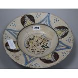 An 18th century German faience bowl, dated 1724, 30.4cm.