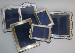 Five assorted modern silver photograph frames, including one double, largest 21.9cm.