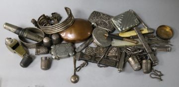 Mixed items including silver thimbles, medals, toothpick etc.