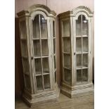 A pair of modern display cabinets, with antique cream finish, W.86cm