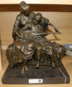 Milo. A bronze group of a mother and child playing a mandolin, on marble plinth, height 44cm