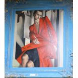 After Tamara de Lempicka, oil on board, portrait of a woman in a red dress, 60 x 49cm