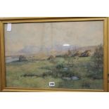 James G. Murray, watercolour, Crofters cottages in a highland landscape, signed, 40 x 60cm