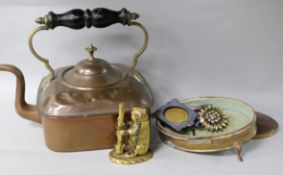 A Victorian gilt metal bear vesta case, a copper kettle and sundries
