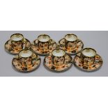 A Royal Crown Derby Imari pattern coffee set, pattern no. 4971, comprising six cups and six saucers