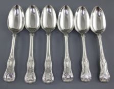 A matched set of six Victorian silver King's pattern table spoons, hallmarked London 1845/1850, four