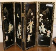 A Japanese lacquer four fold screen, H.61cm