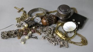 A small group of costume jewellery and a sterling silver ring box.