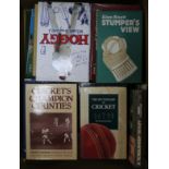 Three boxes of cricket books including signed Bob Willis autobiography