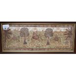 An Indian gouache on silk panel of a procession of camel riders, 22 x 58cm