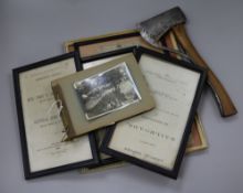 An album of photographs of American historical interest, four related framed items of ephemera and a