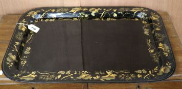 A Dighton & ? of Wolverhampton papier mache tray, with gilt border, W.68cm