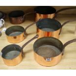 A matched set of six copper pans