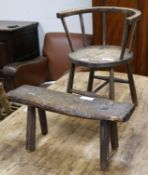 A primitive stool and a child's chair