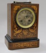 A 19th century French marquetry inlaid rosewood mantel clock, 21.5cm