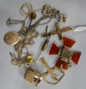 A quantity of assorted mainly gold jewellery including 9ct cross pendants, agate cross pendant, 10ct